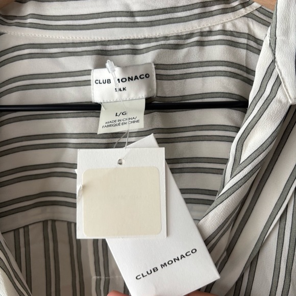 Club Monaco SIGNATURE SILK DOLMAN BUTTON-UP SHIRT IN WHITE PRINTED MULTI Sz L - Picture 8 of 8